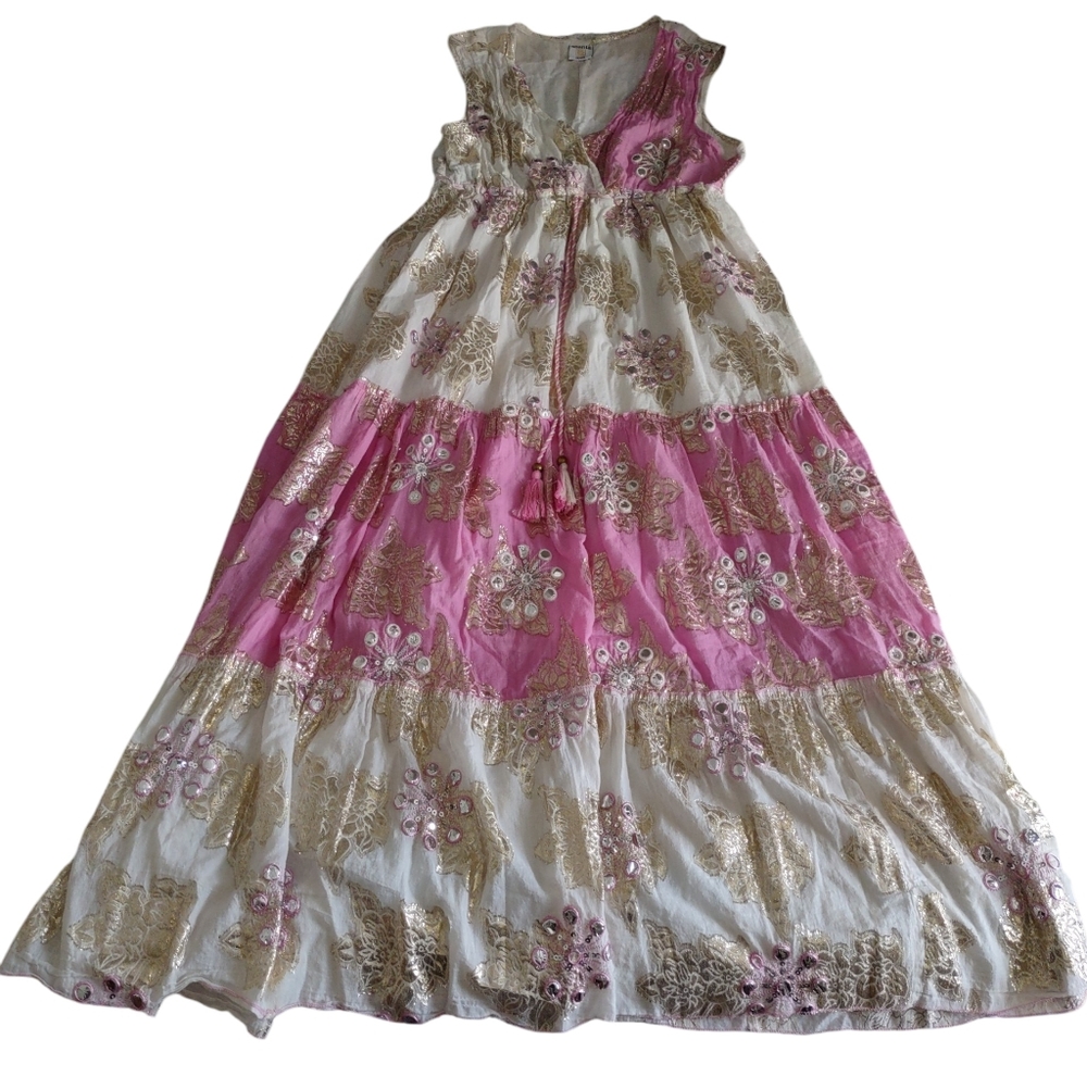 Ananta Maxi Dress Metallic Cotton Sleeveless Womens 1X/2X